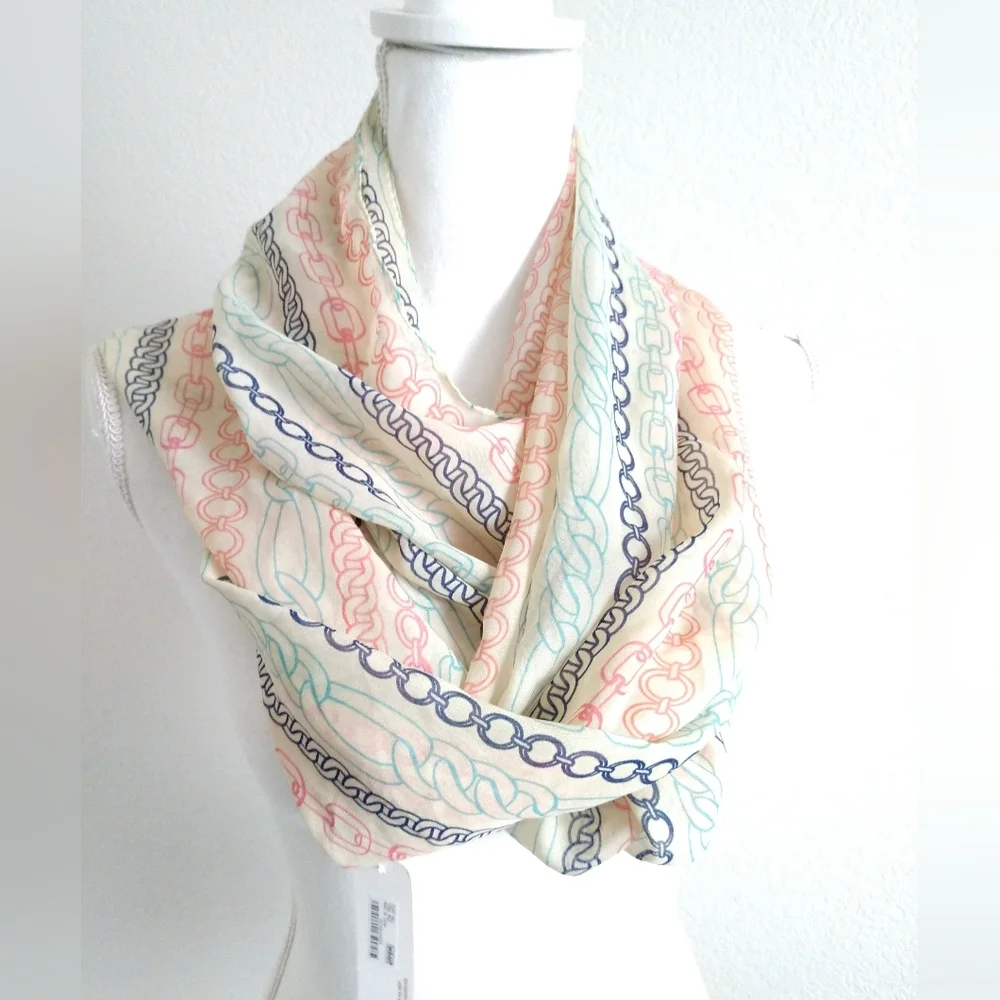 NEW Charming Charlie Infinity Scarf Beige with Multicolor Chain Print Sheer